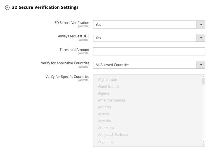 3D Secure Verification Settings