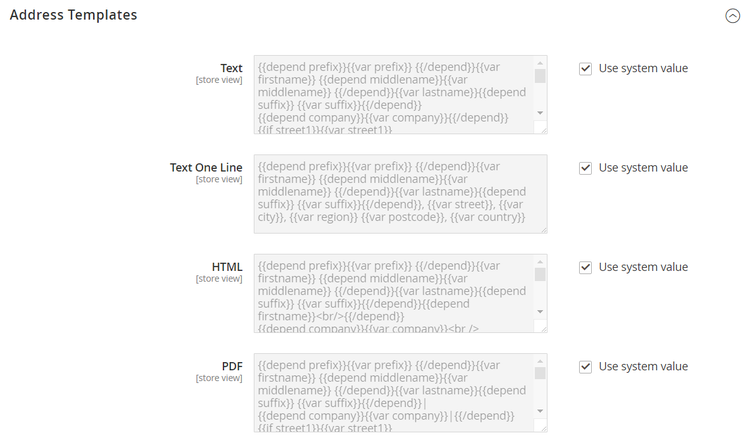 Customer address templates