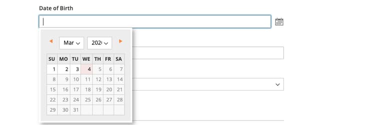 Date of Birth in customer sign up form