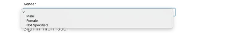 Gender Options in customer sign up form