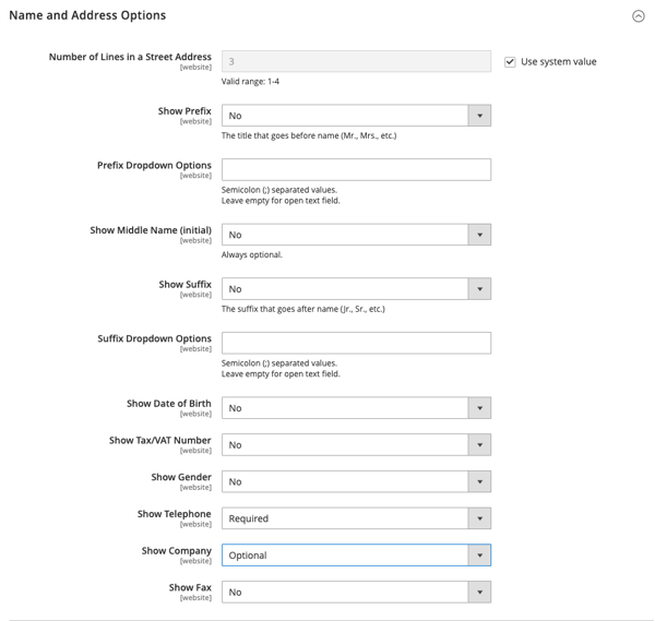 Name and Address Options