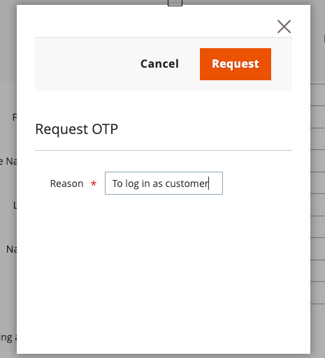 OTC request modal with Reason field