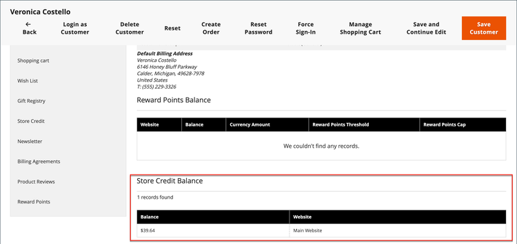 Store Credit Balance