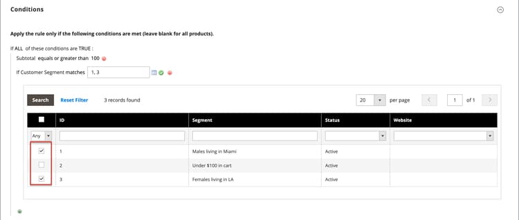 Cart price rule - condition chooser list