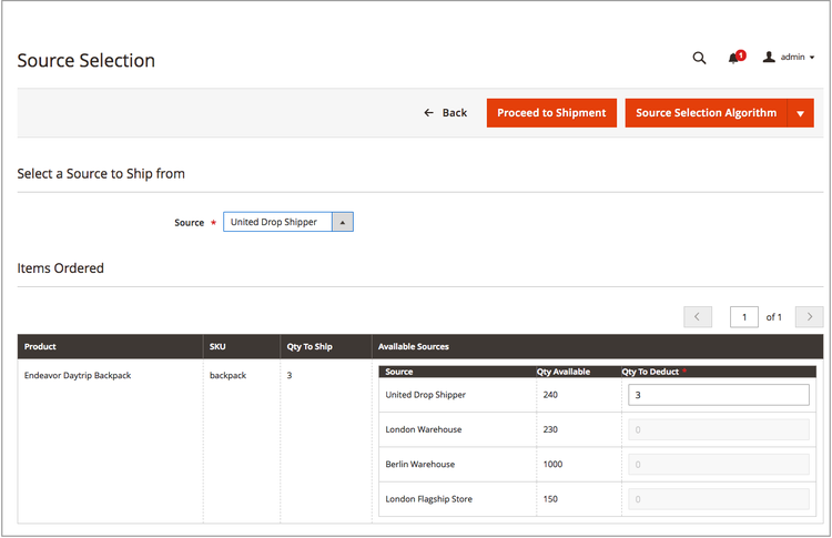 Select a Source and enter a Quantity