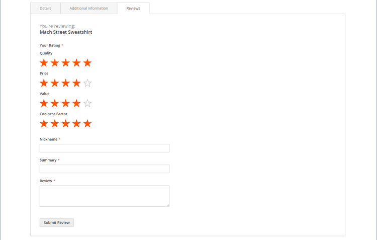 Example storefront - custom ratings