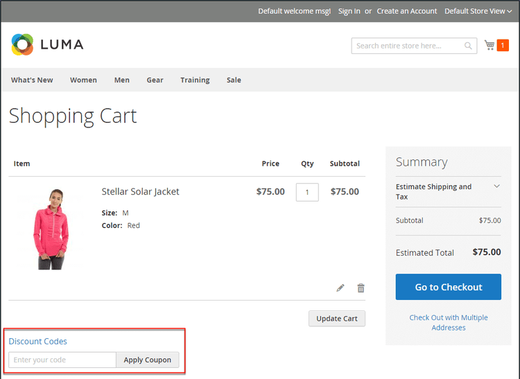 Example storefront - cart apply coupon