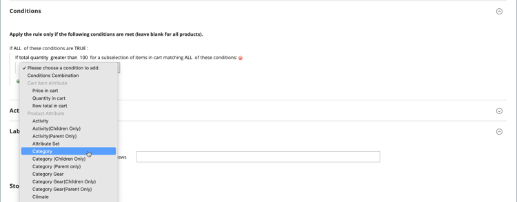 Cart price rule condition - product attribute category