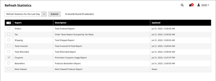 Coupons report - refresh statistics