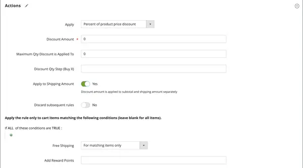 Cart price rule - free shipping actions