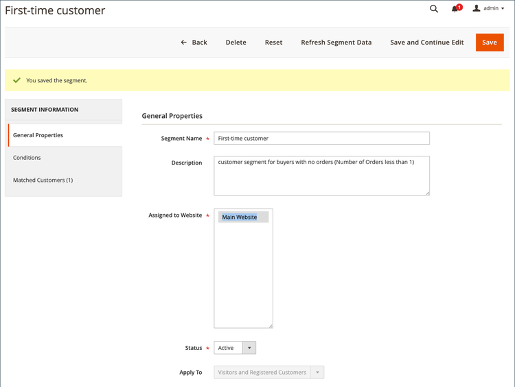 Customer segment properties