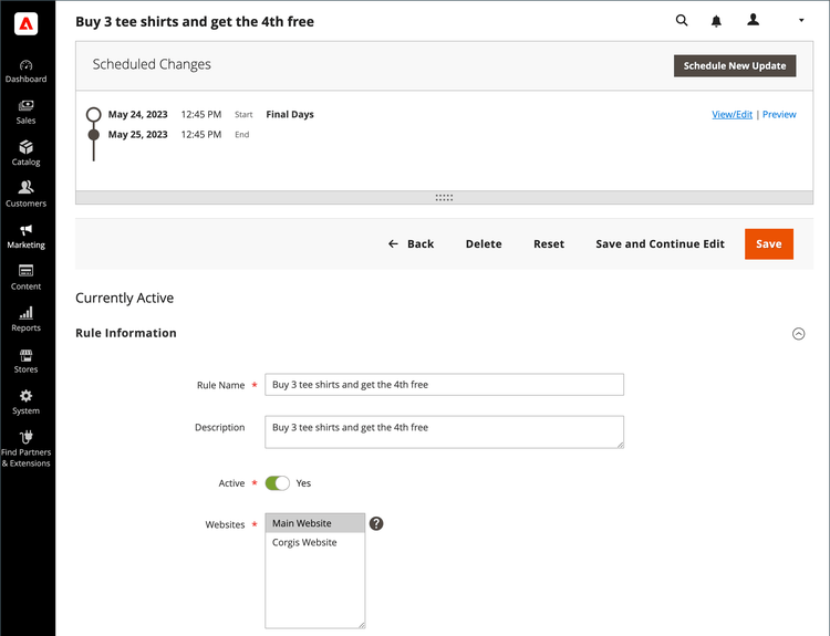 Cart price rules - scheduled changes