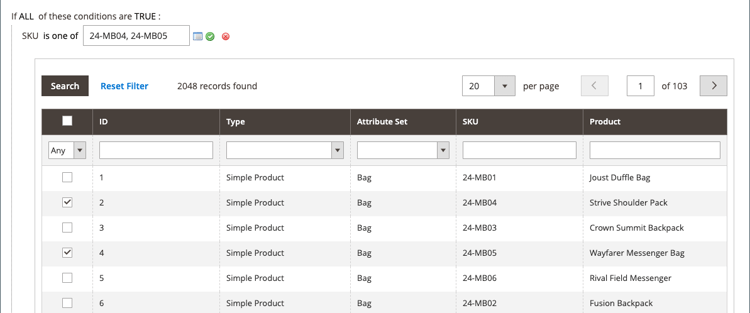 Catalog price rule condition - multiple SKUs