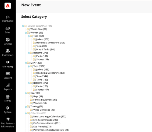 New event - category tree