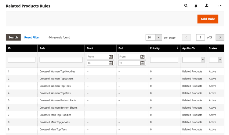 Related product rules list