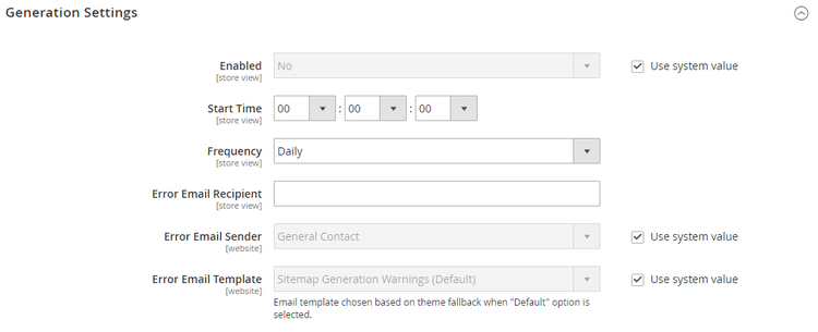 Catalog configuration - XML sitemap generation settings