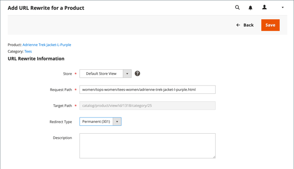 Product URL rewrite - information