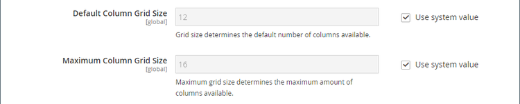 Column grid size settings