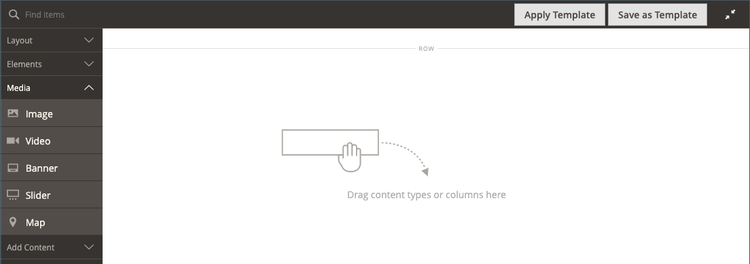 Page Builder panel with media content types