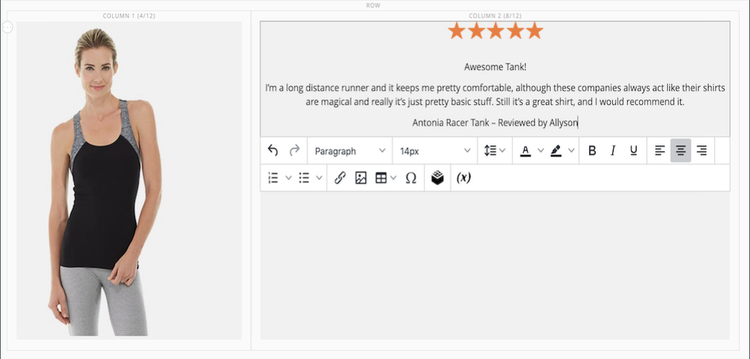 Review text centered in the column