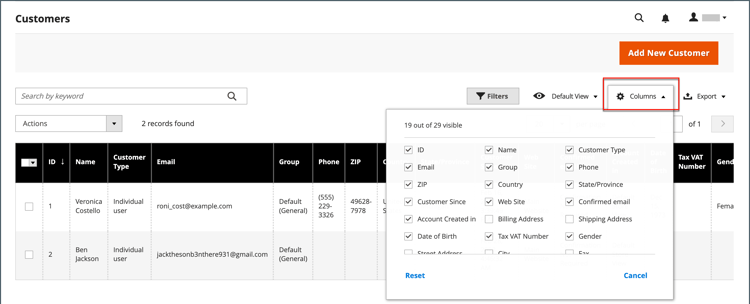 Admin grid controls | Adobe Commerce