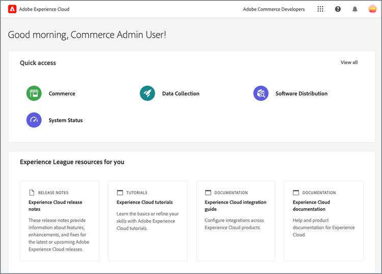 Access Commerce projects from the Experience Cloud home page