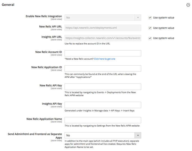 New Relic Reporting configuration