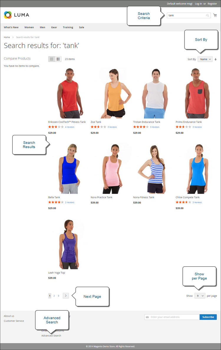 Example of standard catalog search results