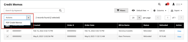 Print selected credit memos