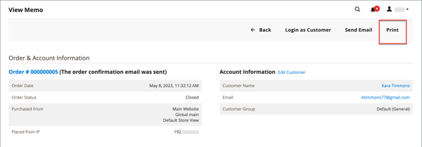 Print the credit memo