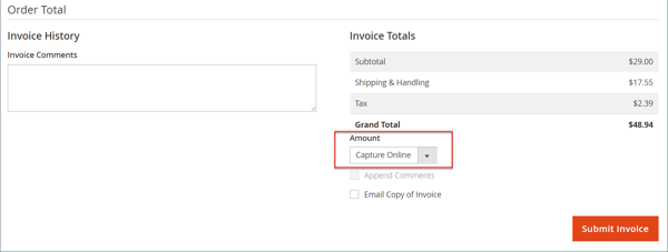 Submit Invoice - online payment method