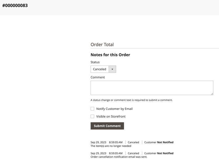 Cancel order notes