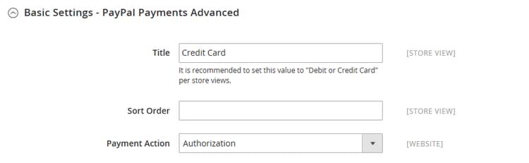 PayPal Payments Advanced Basic Settings