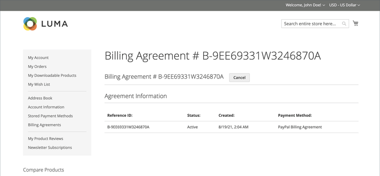 View billing agreement in customer's dashboard