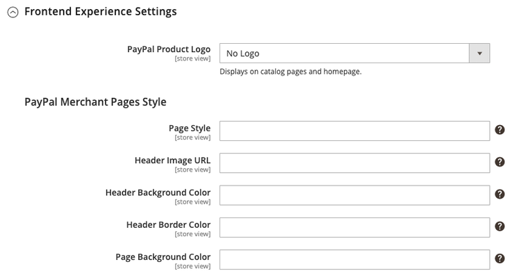 PayPal Frontend Experience Settings
