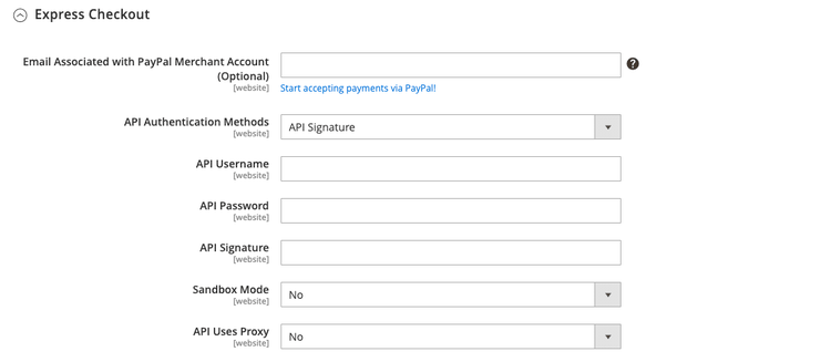 PayPal Express Checkout required Settings