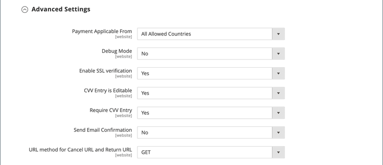 Advanced Settings - PayPal Payments Advanced