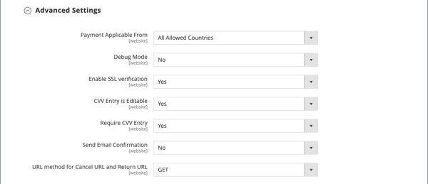 Advanced Settings - PayPal Payments Advanced