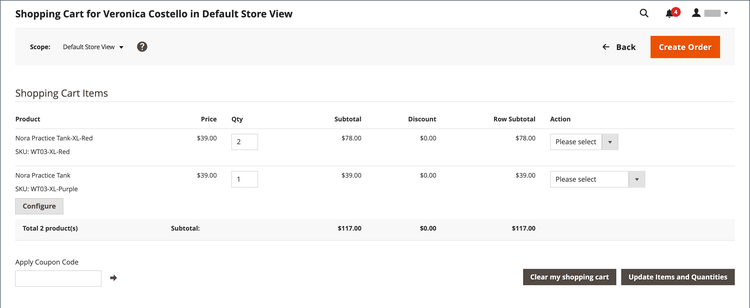 Shopping Cart in in the customer account