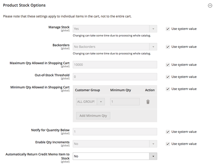 Product Stock Options