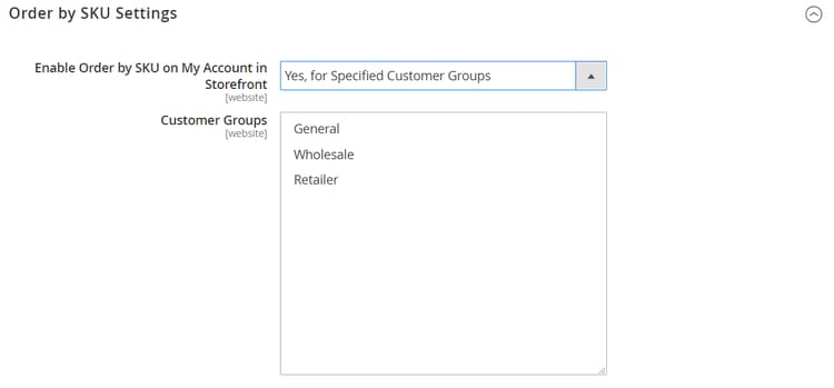 Order by SKU Settings