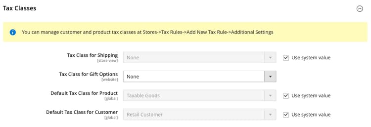 Tax class configuration