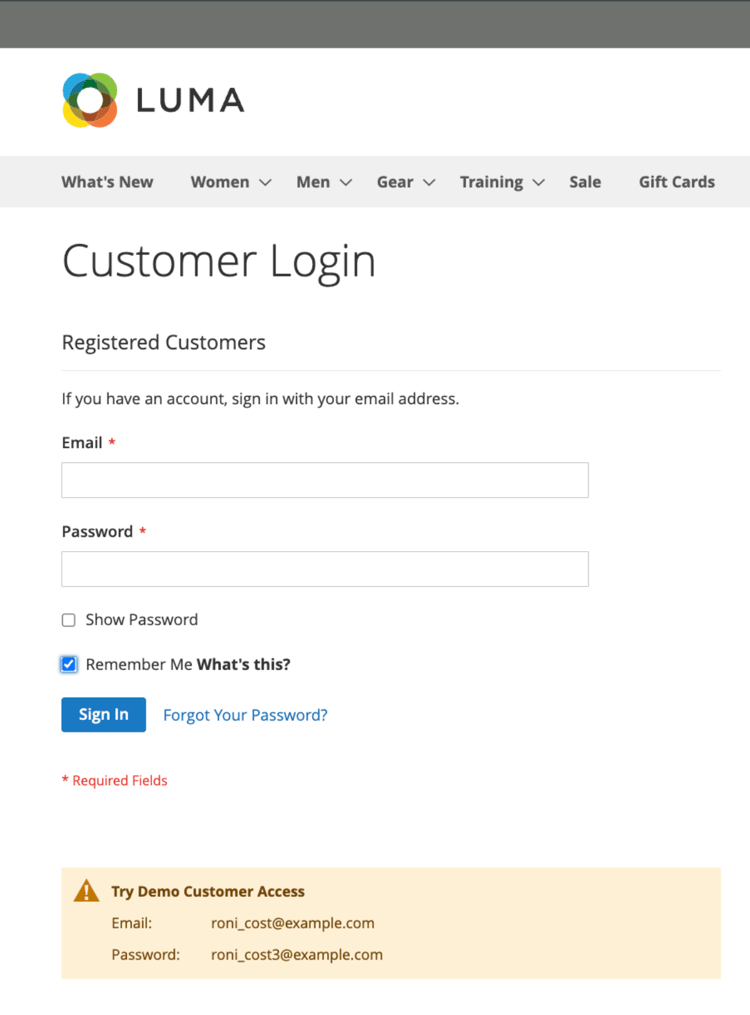 Remember Me Customer Login
