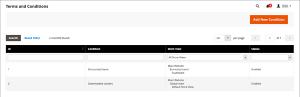 Terms and Conditions grid