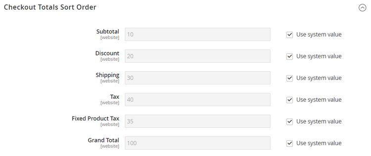 Checkout totals options numbered to determine the sort order