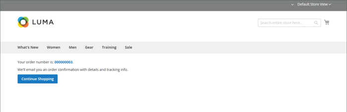 Order Confirmation page displays a success message and order number