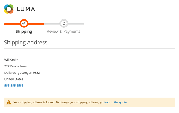 Shipping address locked for a quote