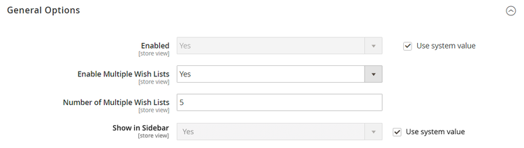 Customers configuration - wish list general settings