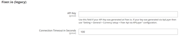 General configuration - currency setup - Fixer.io options