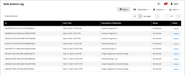 Bulk actions log